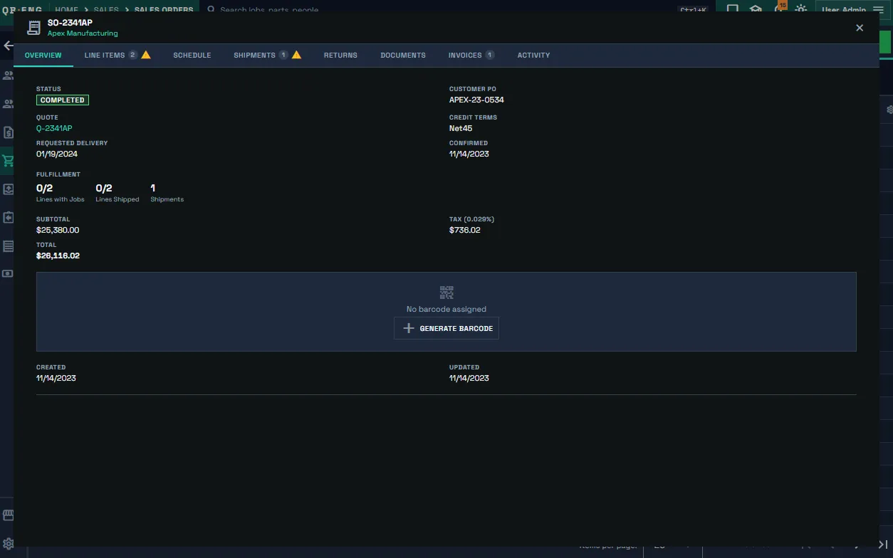 Forge accepted Quote with Convert to Order action and the resulting Sales Order