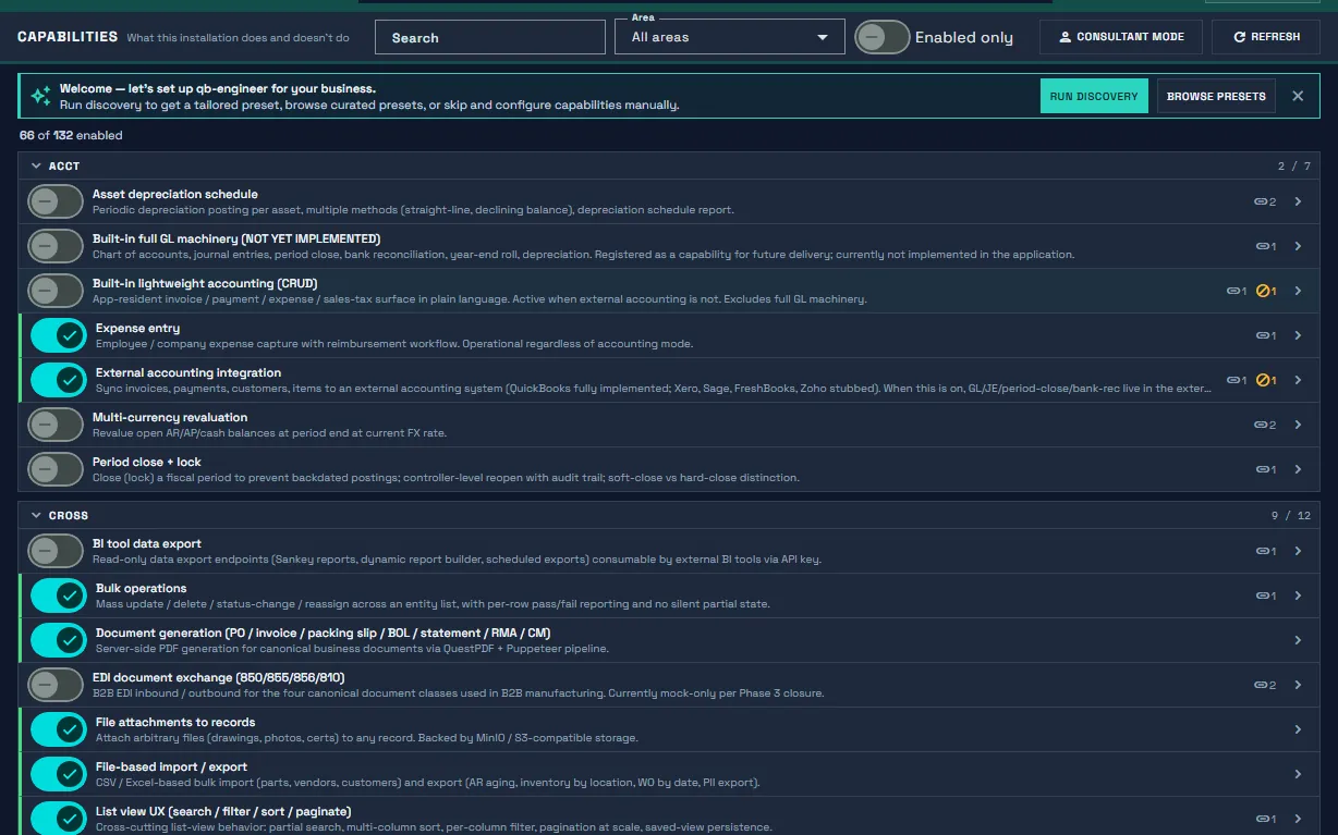 Forge with every capability enabled; sidebar maximally cluttered