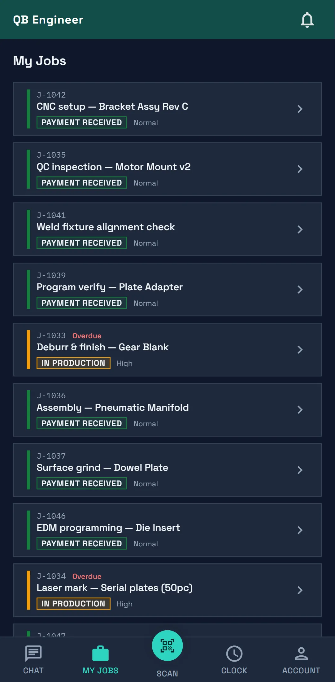Forge mobile vertical list of jobs sized for thumbs